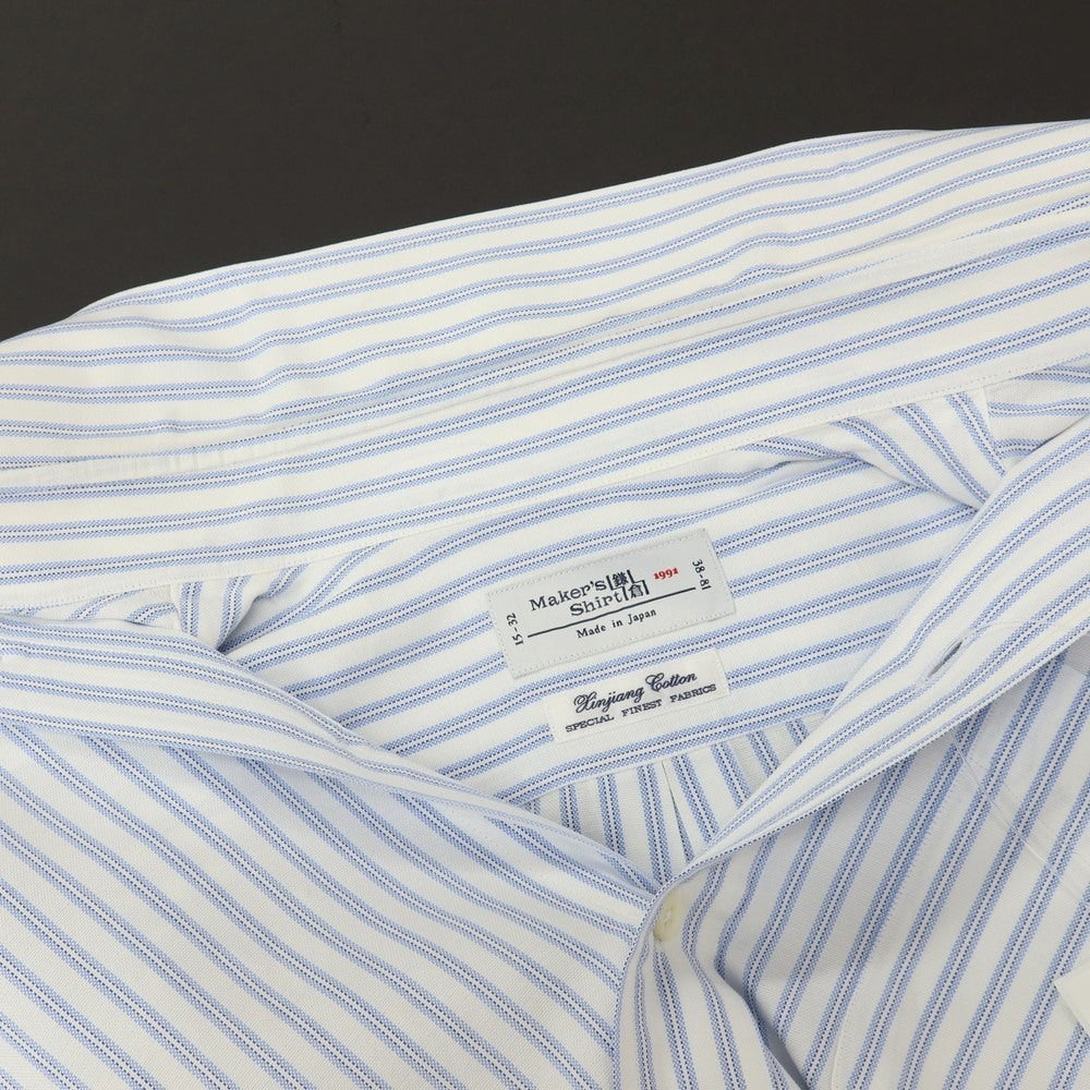 【中古】メイカーズシャツ カマクラ Makers Shirt 鎌倉 コットン ストライプ ボタンダウン ドレスシャツ ホワイトxブルー【サイズ38】【 状態ランクC 】【 メンズ 】