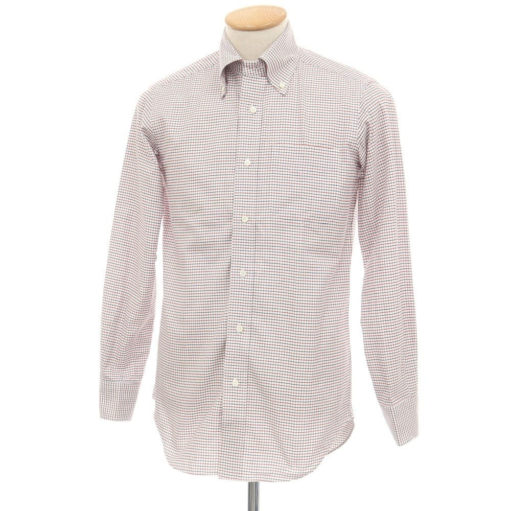 【中古】メイカーズシャツ カマクラ Makers Shirt 鎌倉 コットン チェック ボタンダウン ドレスシャツ ホワイトxレッド【サイズ37】【 状態ランクB 】【 メンズ 】