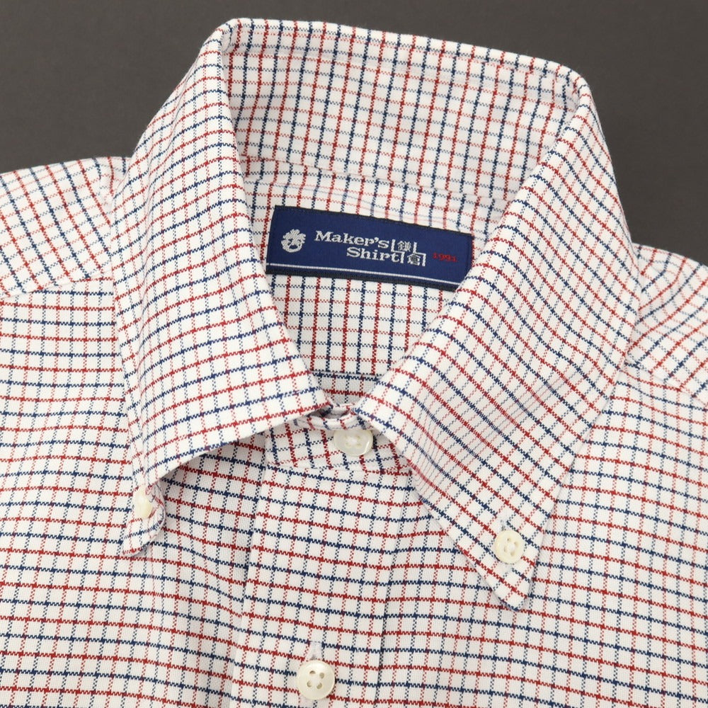 【中古】メイカーズシャツ カマクラ Makers Shirt 鎌倉 コットン チェック ボタンダウン ドレスシャツ ホワイトxレッド【サイズ37】【 状態ランクB 】【 メンズ 】