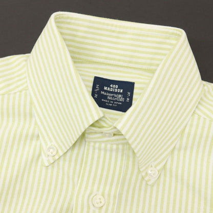 【中古】メイカーズシャツ カマクラ Makers Shirt 鎌倉 コットン ストライプ ボタンダウン ドレスシャツ ライトグリーンxホワイト【サイズ37】【 状態ランクB 】【 メンズ 】