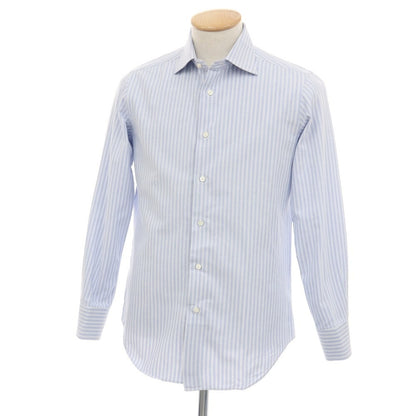 【中古】メイカーズシャツ カマクラ Makers Shirt 鎌倉 コットン ストライプ セミワイドカラー ドレスシャツ ブルーxホワイト【サイズ38】【 状態ランクB 】【 メンズ 】