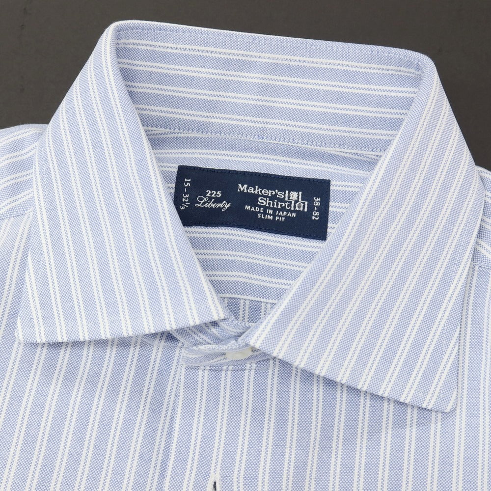 【中古】メイカーズシャツ カマクラ Makers Shirt 鎌倉 コットン ストライプ セミワイドカラー ドレスシャツ ブルーxホワイト【サイズ38】【 状態ランクB 】【 メンズ 】