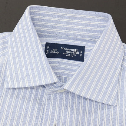 【中古】メイカーズシャツ カマクラ Makers Shirt 鎌倉 コットン ストライプ セミワイドカラー ドレスシャツ ブルーxホワイト【サイズ38】【 状態ランクB 】【 メンズ 】