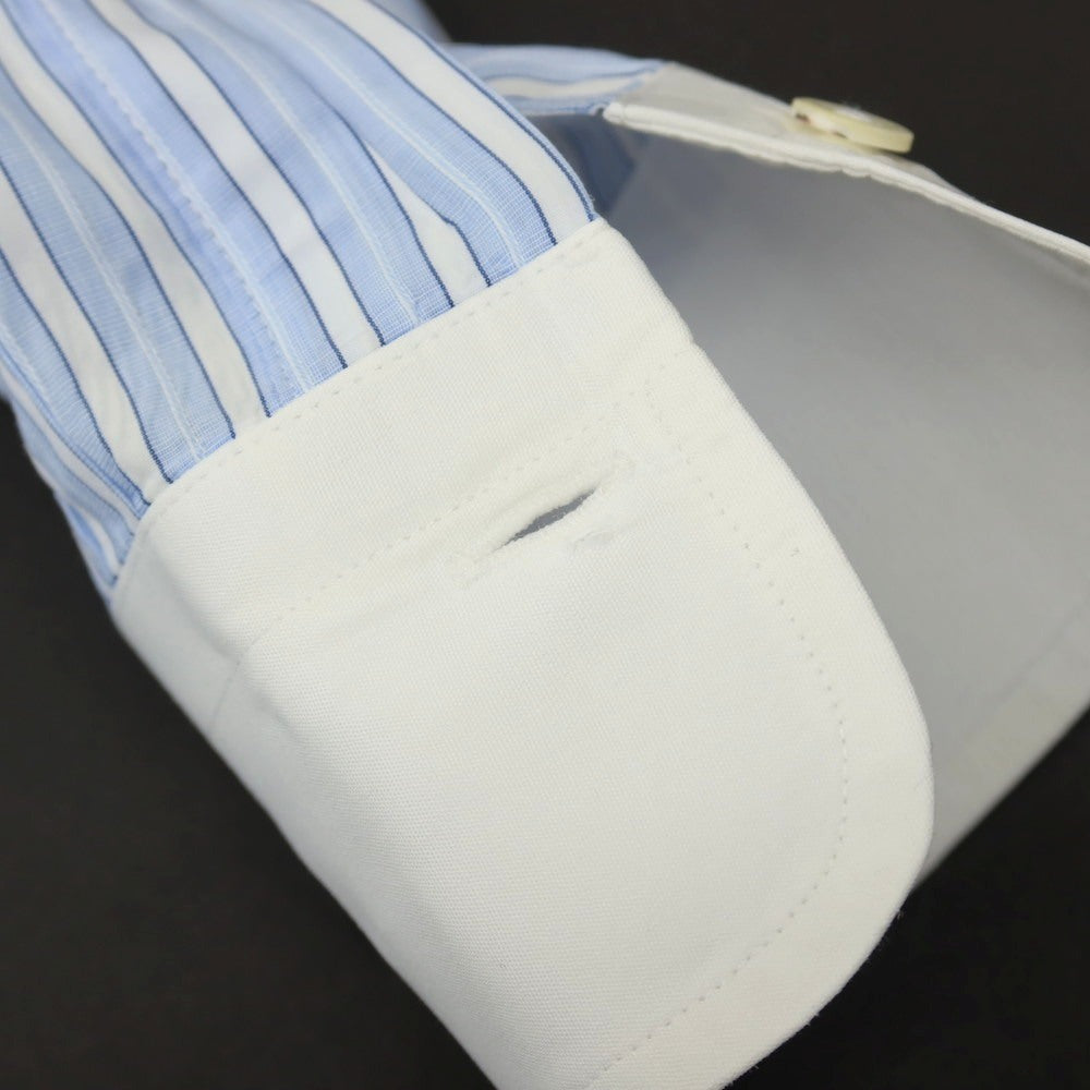 【中古】メイカーズシャツ カマクラ Makers Shirt 鎌倉 コットン ストライプ クレリック ワイドカラー ドレスシャツ ブルーxホワイト【サイズ38】【 状態ランクC 】【 メンズ 】