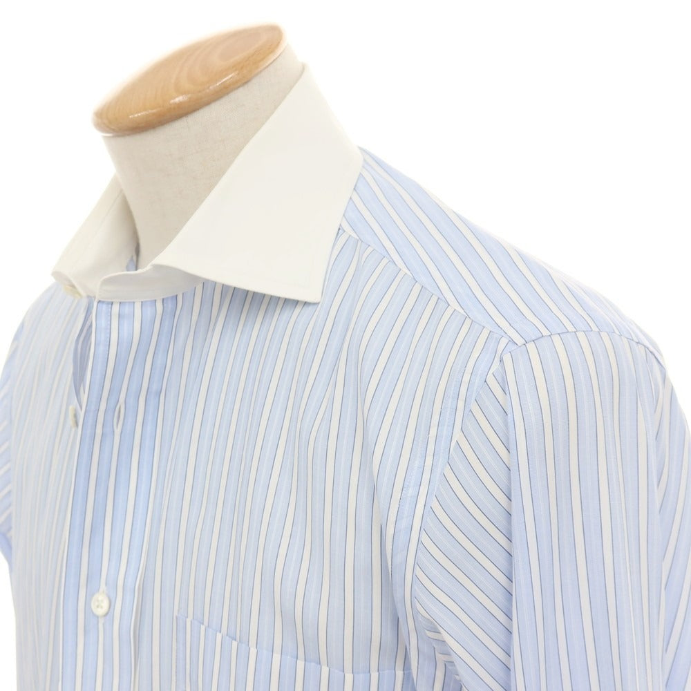 【中古】メイカーズシャツ カマクラ Makers Shirt 鎌倉 コットン ストライプ クレリック ワイドカラー ドレスシャツ ブルーxホワイト【サイズ38】【 状態ランクC 】【 メンズ 】