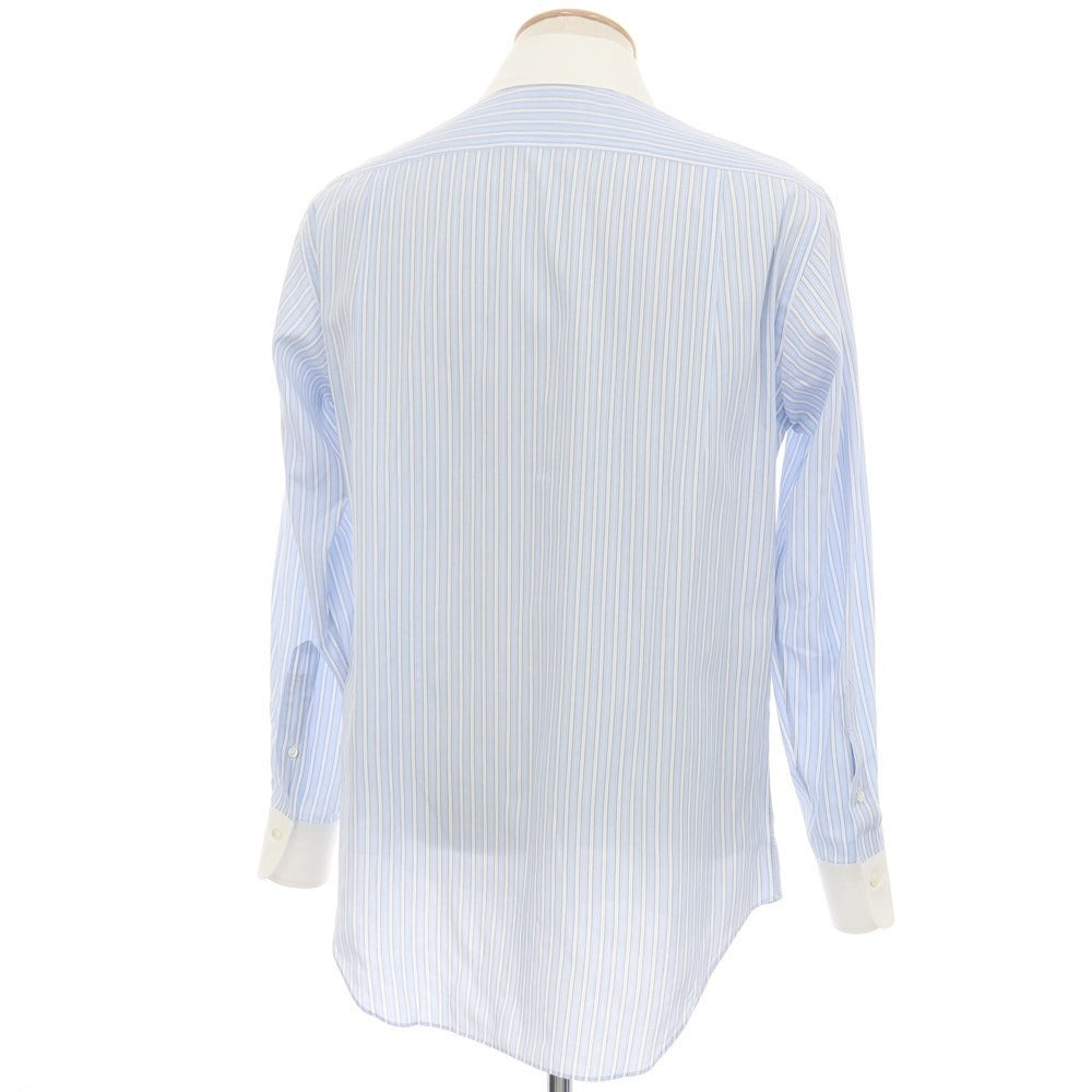 【中古】メイカーズシャツ カマクラ Makers Shirt 鎌倉 コットン ストライプ クレリック ワイドカラー ドレスシャツ ブルーxホワイト【サイズ38】【 状態ランクC 】【 メンズ 】