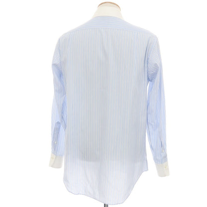 【中古】メイカーズシャツ カマクラ Makers Shirt 鎌倉 コットン ストライプ クレリック ワイドカラー ドレスシャツ ブルーxホワイト【サイズ38】【 状態ランクC 】【 メンズ 】