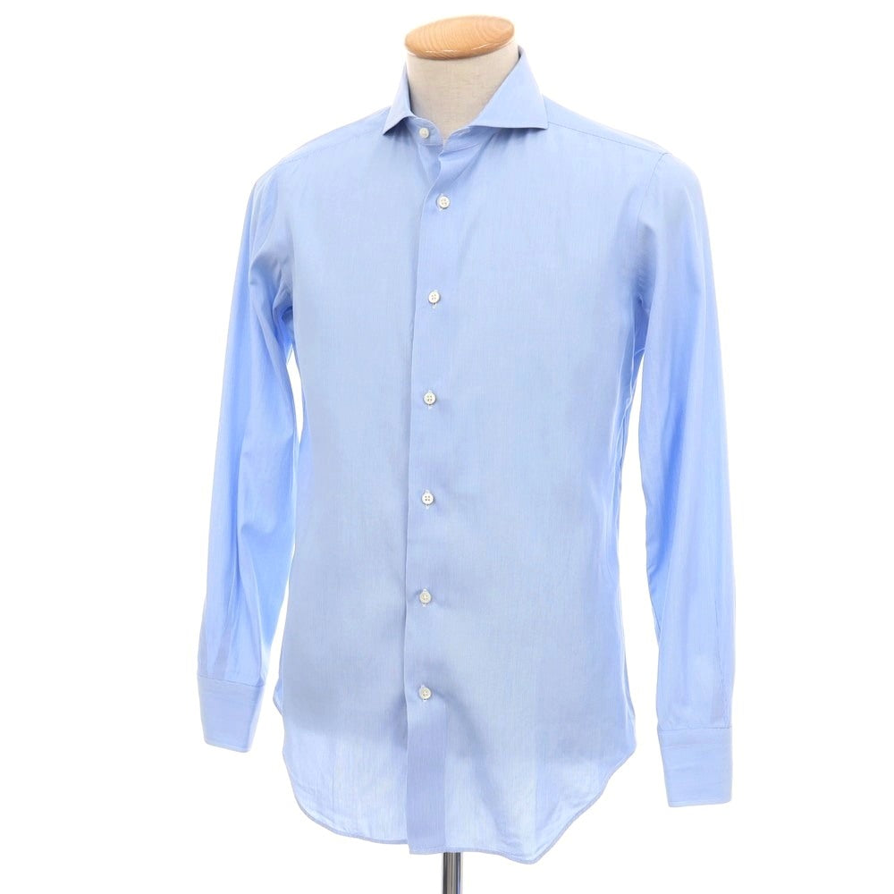 【中古】メイカーズシャツ カマクラ Makers Shirt 鎌倉 コットン ストライプ ホリゾンタルカラー ドレスシャツ ブルーxホワイト【サイズ37】【 状態ランクC 】【 メンズ 】