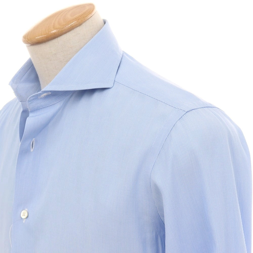 【中古】メイカーズシャツ カマクラ Makers Shirt 鎌倉 コットン ストライプ ホリゾンタルカラー ドレスシャツ ブルーxホワイト【サイズ37】【 状態ランクC 】【 メンズ 】