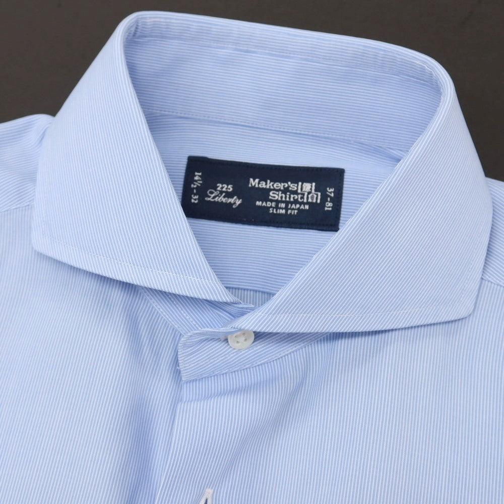 【中古】メイカーズシャツ カマクラ Makers Shirt 鎌倉 コットン ストライプ ホリゾンタルカラー ドレスシャツ ブルーxホワイト【サイズ37】【 状態ランクC 】【 メンズ 】