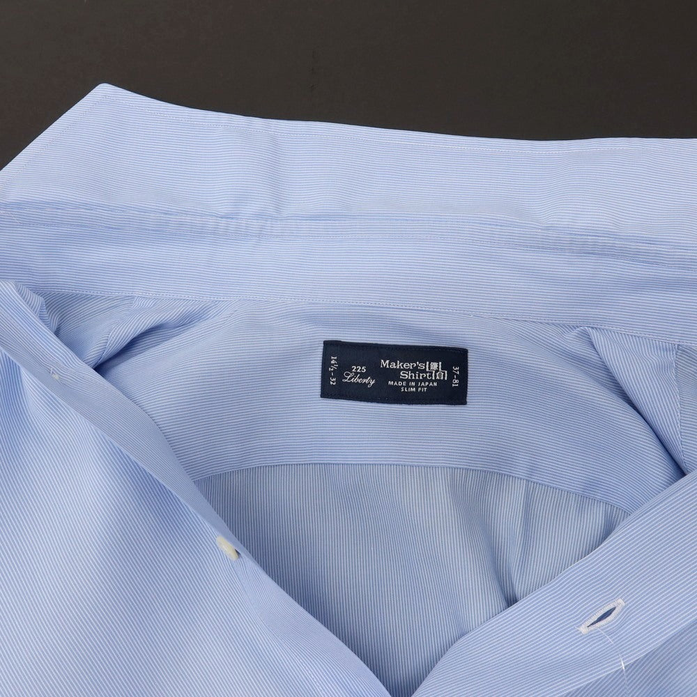 【中古】メイカーズシャツ カマクラ Makers Shirt 鎌倉 コットン ストライプ ホリゾンタルカラー ドレスシャツ ブルーxホワイト【サイズ37】【 状態ランクC 】【 メンズ 】