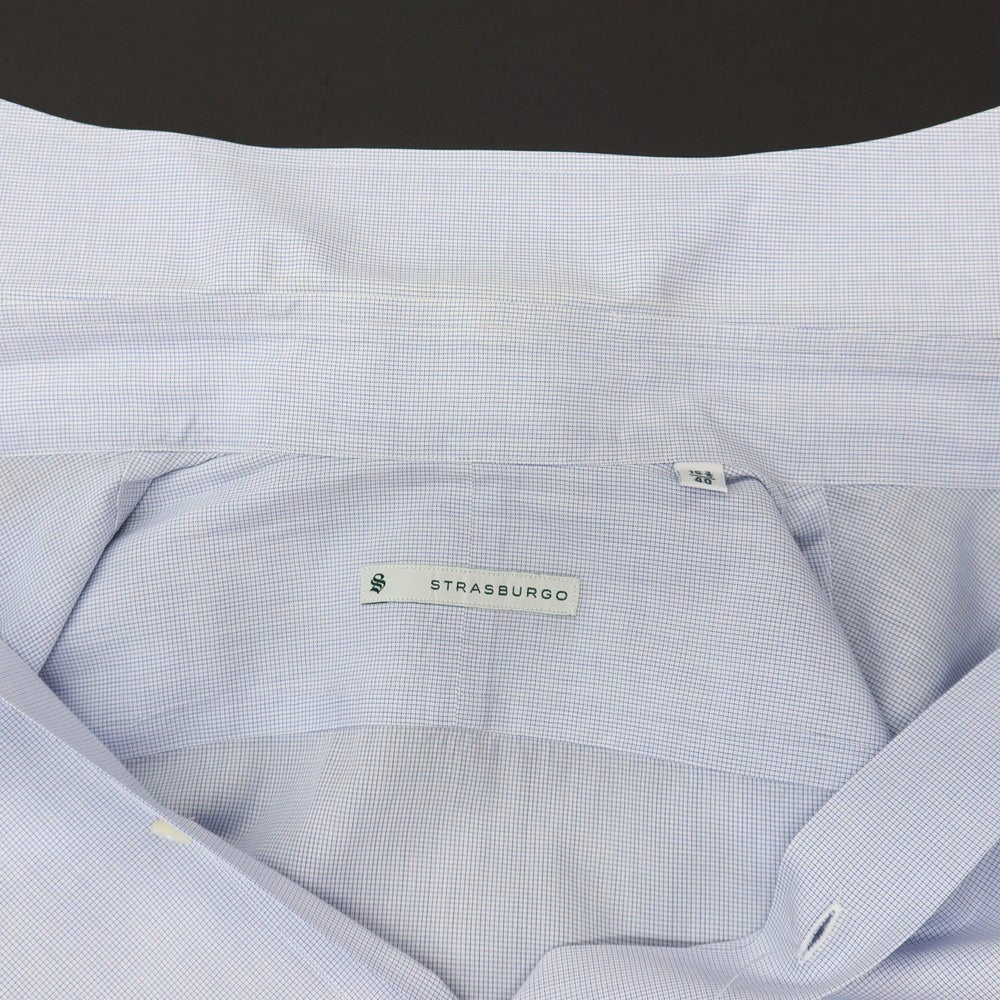 【中古】ストラスブルゴ STRASBURGO コットン チェック ワイドカラー ドレスシャツ ホワイトxブルー【サイズ40】【 状態ランクC 】【 メンズ 】