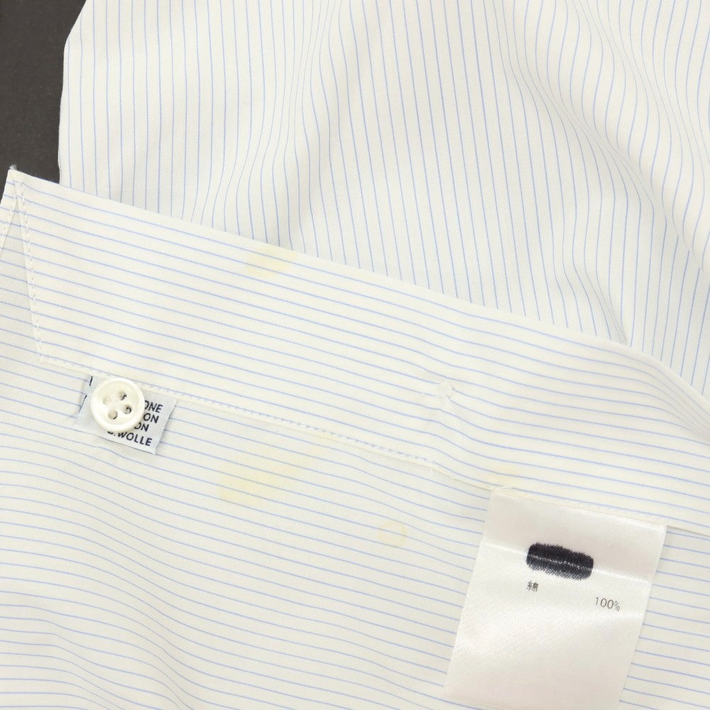 【中古】ボリエッロ BORRIELLO コットン ストライプ タブカラー ドレスシャツ ホワイトxブルー【サイズ表示なし（S位）】【 状態ランクC 】【 メンズ 】