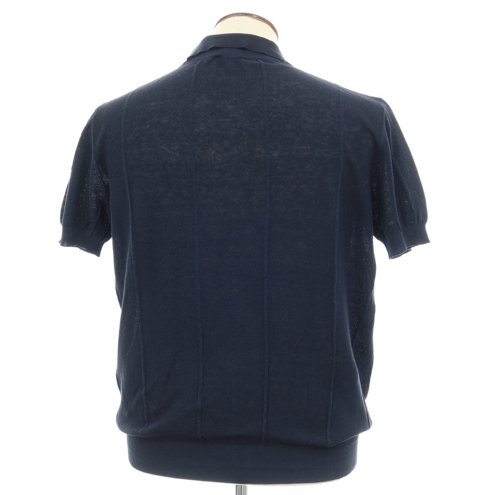 【新品アウトレット】ベルベスト Belvest コットンリネン系 スキッパー 半袖 ポロニット ネイビー【サイズ表記なし（L位）】【 状態ランクN- 】【 メンズ 】
