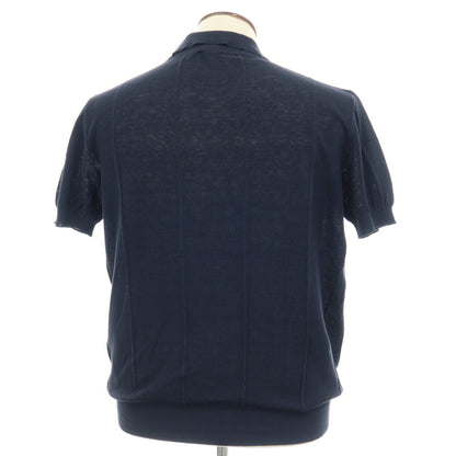 【新品アウトレット】ベルベスト Belvest コットンリネン系 スキッパー 半袖 ポロニット ネイビー【サイズ表記なし（L位）】【 状態ランクN- 】【 メンズ 】