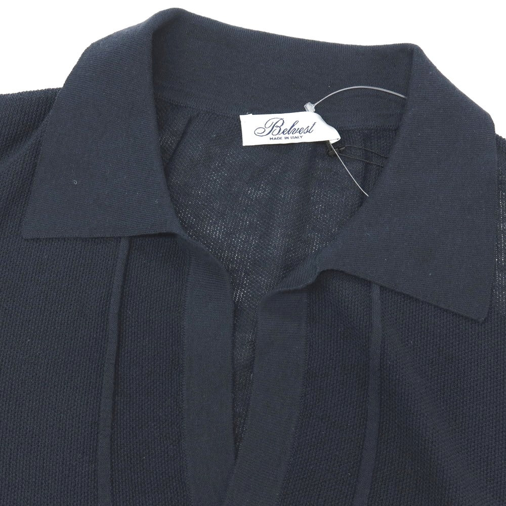 【新品アウトレット】ベルベスト Belvest コットンリネン系 スキッパー 半袖 ポロニット ネイビー【サイズ表記なし（L位）】【 状態ランクN- 】【 メンズ 】