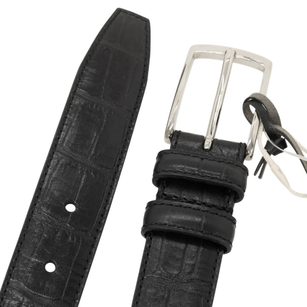 【新品】フェリージ Felisi 85/07 クロコダイル 型押しレザー ベルト ブラックxシルバー【サイズ75】【 状態ランクN 】【 メンズ 】