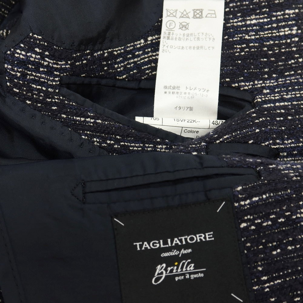 【中古】タリアトーレ TAGLIATORE Brilla per il gusto別注 コットンポリエステルナイロンリネン 2B テーラードジャケット ネイビーxアイボリーベージュ【サイズ48 7R】【 状態ランクC 】【 メンズ 】