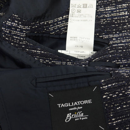 【中古】タリアトーレ TAGLIATORE Brilla per il gusto別注 コットンポリエステルナイロンリネン 2B テーラードジャケット ネイビーxアイボリーベージュ【サイズ48 7R】【 状態ランクC 】【 メンズ 】