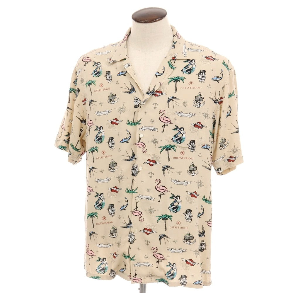 【中古】ドレステリア DRESSTERIOR レーヨン コロニアルリゾート プリント アロハ オープンカラー 半袖シャツ ベージュ【サイズXL】【 状態ランクB 】【 メンズ 】
