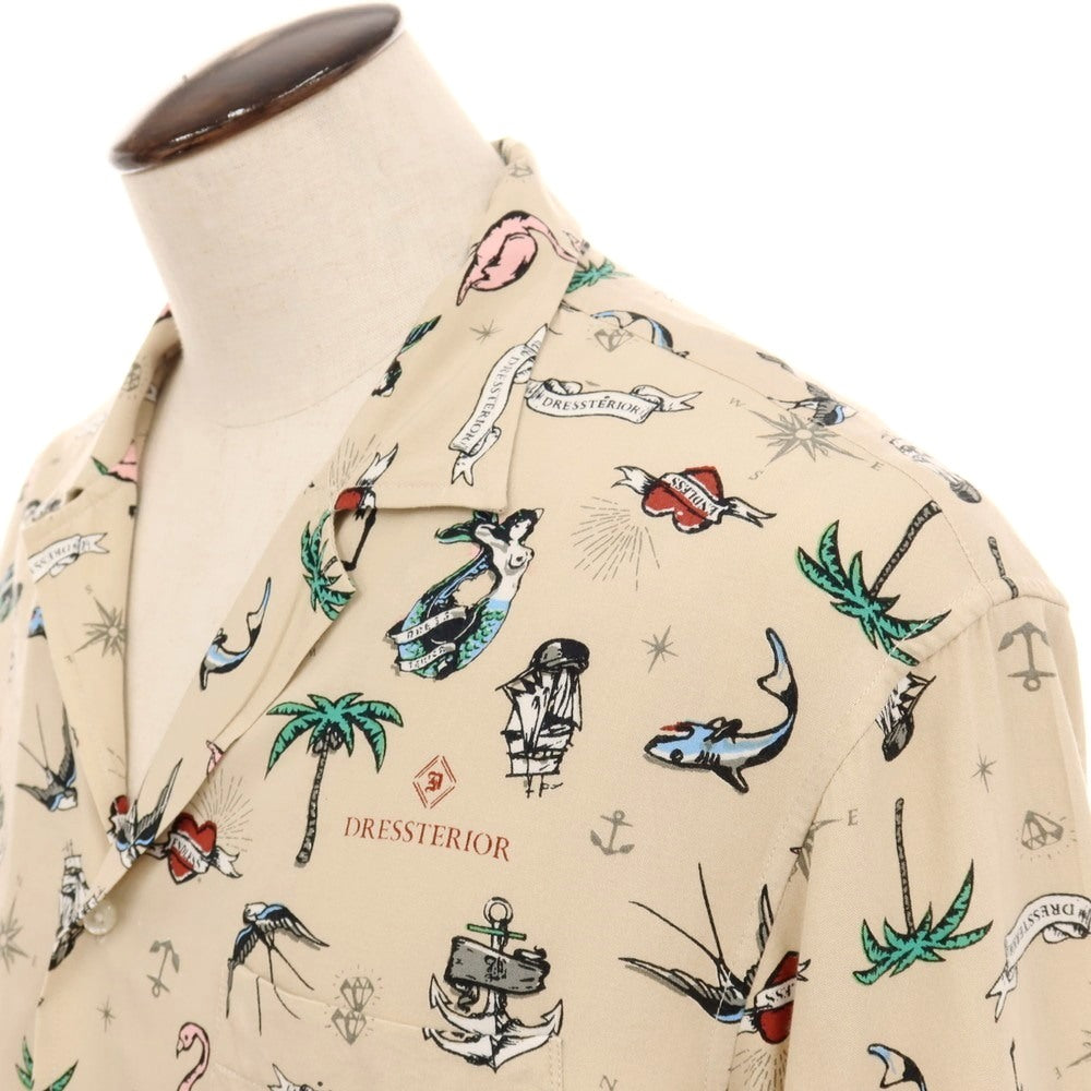 【中古】ドレステリア DRESSTERIOR レーヨン コロニアルリゾート プリント アロハ オープンカラー 半袖シャツ ベージュ【サイズXL】【 状態ランクB 】【 メンズ 】