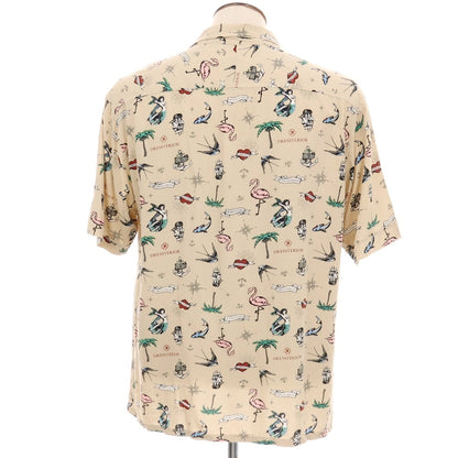 【中古】ドレステリア DRESSTERIOR レーヨン コロニアルリゾート プリント アロハ オープンカラー 半袖シャツ ベージュ【サイズXL】【 状態ランクB 】【 メンズ 】