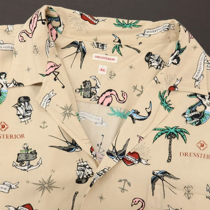 【中古】ドレステリア DRESSTERIOR レーヨン コロニアルリゾート プリント アロハ オープンカラー 半袖シャツ ベージュ【サイズXL】【 状態ランクB 】【 メンズ 】