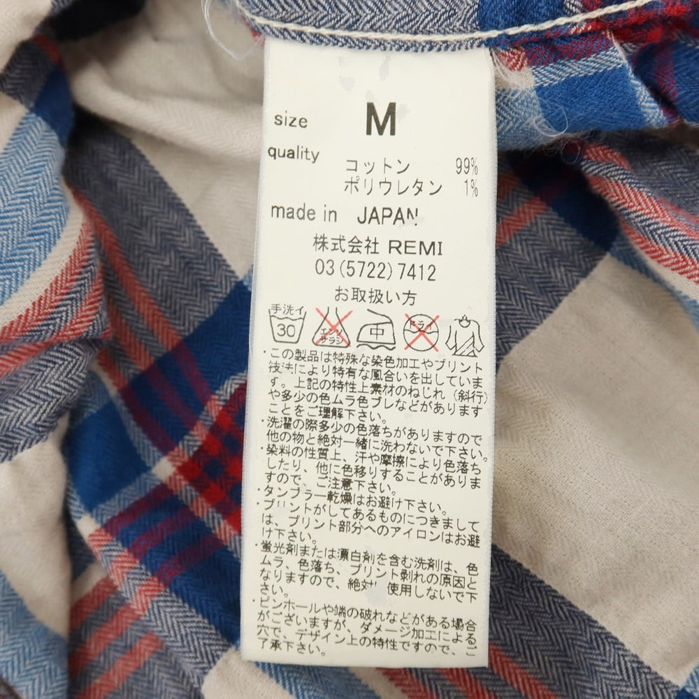 【中古】レミレリーフ REMI RELIEF コットンポリウレタン チェック ウエスタンシャツ ベージュxブルー【サイズM】【 状態ランクC 】【 メンズ 】