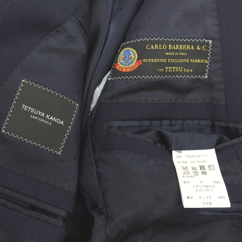 【中古】テツヤ カンダ TETSUYA KANDA ツーピース Super130’s ウール ピンドット 3B テーラードジャケット ネイビー【サイズ44（Drop6）】【 状態ランクC 】【 メンズ 】