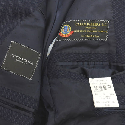 【中古】テツヤ カンダ TETSUYA KANDA ツーピース Super130’s ウール ピンドット 3B テーラードジャケット ネイビー【サイズ44（Drop6）】【 状態ランクC 】【 メンズ 】