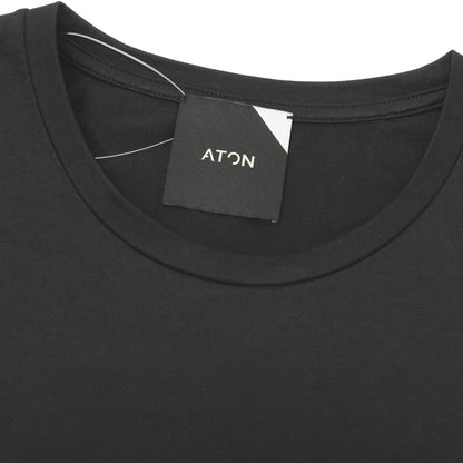 【中古】エイトン ATON コットン クルーネック ラウンドヘム 半袖Ｔシャツ ブラック系【サイズ2】【 状態ランクB 】【 メンズ 】