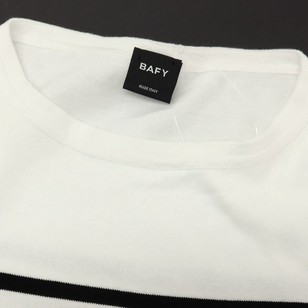 【中古】バフィー BAFY コットン ボーダー クルーネック プルオーバーニット ホワイトxブラック【サイズ52】【 状態ランクB 】【 メンズ 】