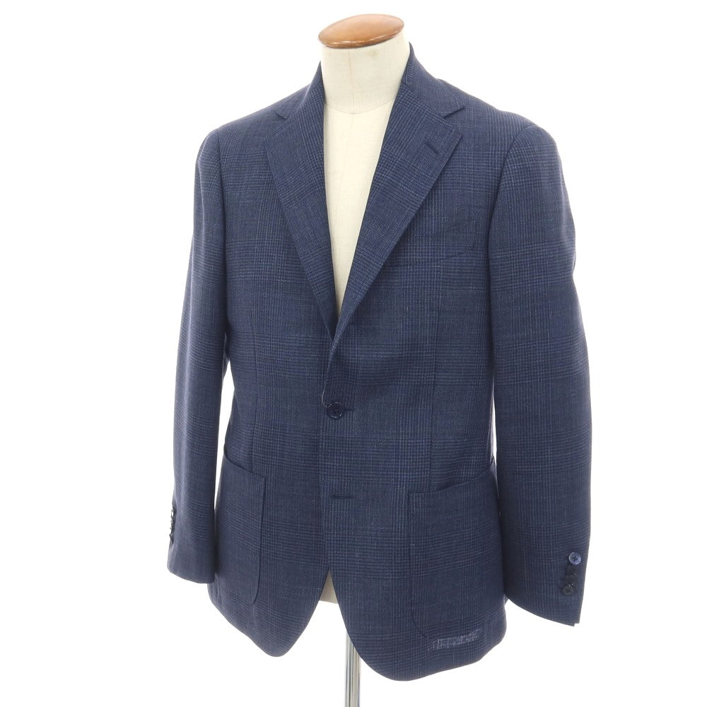 【中古】リングヂャケット RING JACKET ウールシルク グレンチェック 3B テーラードジャケット ライトネイビー【サイズ46】【 状態ランクA 】【 メンズ 】