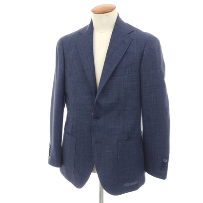 【中古】リングヂャケット RING JACKET ウールシルク グレンチェック 3B テーラードジャケット ライトネイビー【サイズ46】【 状態ランクA 】【 メンズ 】