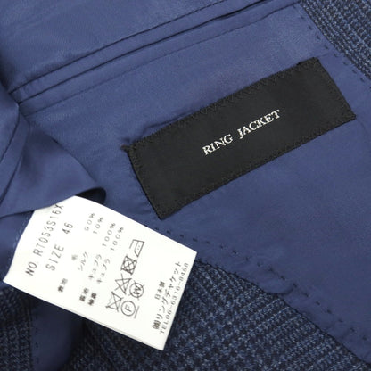 【中古】リングヂャケット RING JACKET ウールシルク グレンチェック 3B テーラードジャケット ライトネイビー【サイズ46】【 状態ランクA 】【 メンズ 】