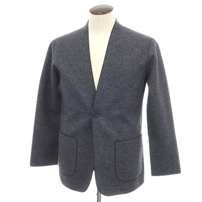 【中古】バーニーズニューヨーク BARNEYS NEWYORK ウールナイロンカシミヤ ハウンドトゥース調 1B ノーカラージャケット ネイビー【サイズL】【 状態ランクA 】【 メンズ 】