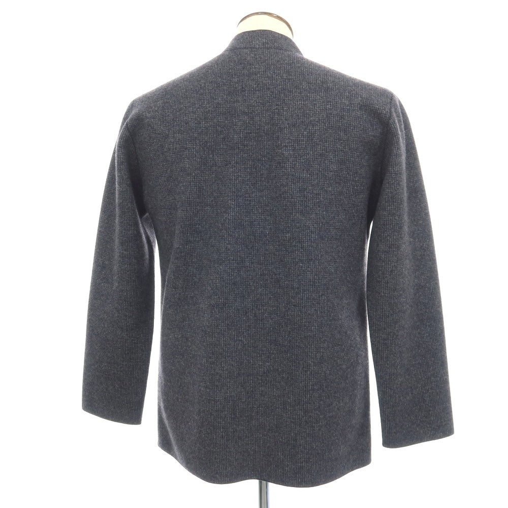 【中古】バーニーズニューヨーク BARNEYS NEWYORK ウールナイロンカシミヤ ハウンドトゥース調 1B ノーカラージャケット ネイビー【サイズL】【 状態ランクA 】【 メンズ 】