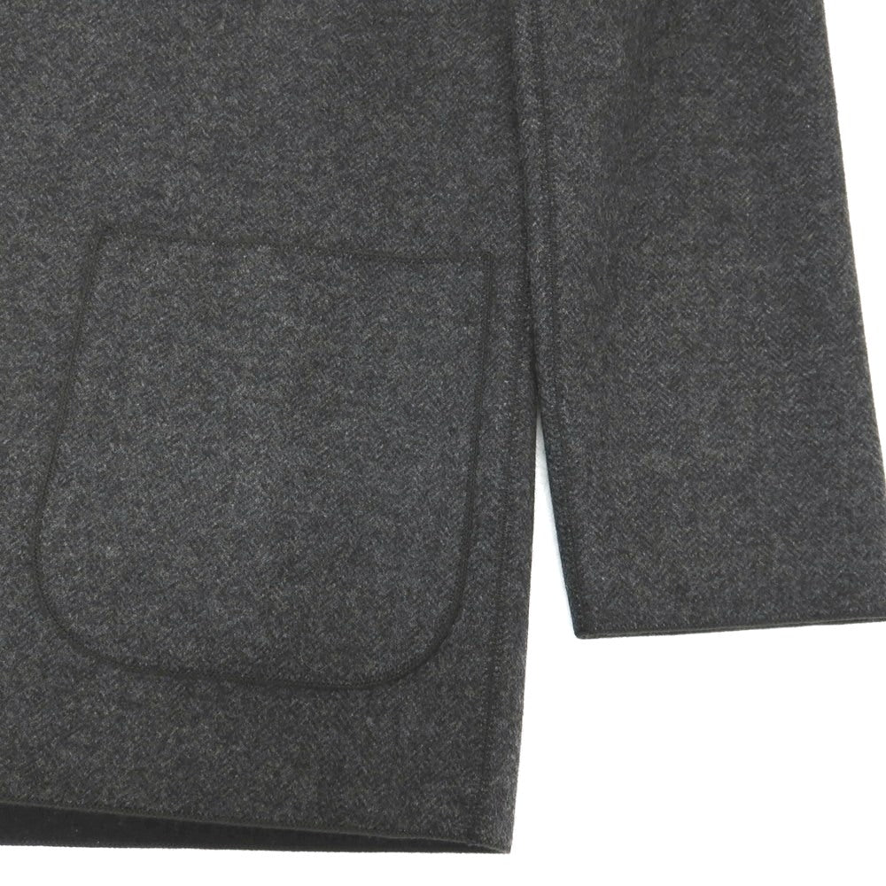 【中古】バーニーズニューヨーク BARNEYS NEWYORK ウールナイロンカシミヤ ヘリンボーン調 1B ノーカラージャケット チャコール【サイズM】【 状態ランクA 】【 メンズ 】