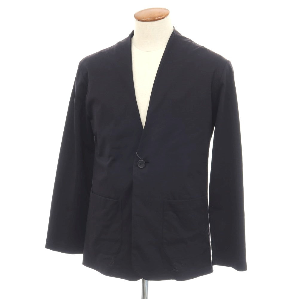 【中古】バーニーズニューヨーク BARNEYS NEWYORK コットン ジャージー 1B ノーカラージャケット ブラックネイビー系【サイズM】【 状態ランクB 】【 メンズ 】