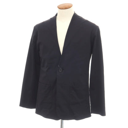 【中古】バーニーズニューヨーク BARNEYS NEWYORK コットン ジャージー 1B ノーカラージャケット ブラックネイビー系【サイズM】【 状態ランクB 】【 メンズ 】