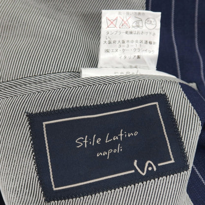 【中古】スティレ ラティーノ STILE LATINO ウール ストライプ 3つボタンスーツ ライトネイビーxホワイト【サイズ46 DROP,8R】【 状態ランクC 】【 メンズ 】