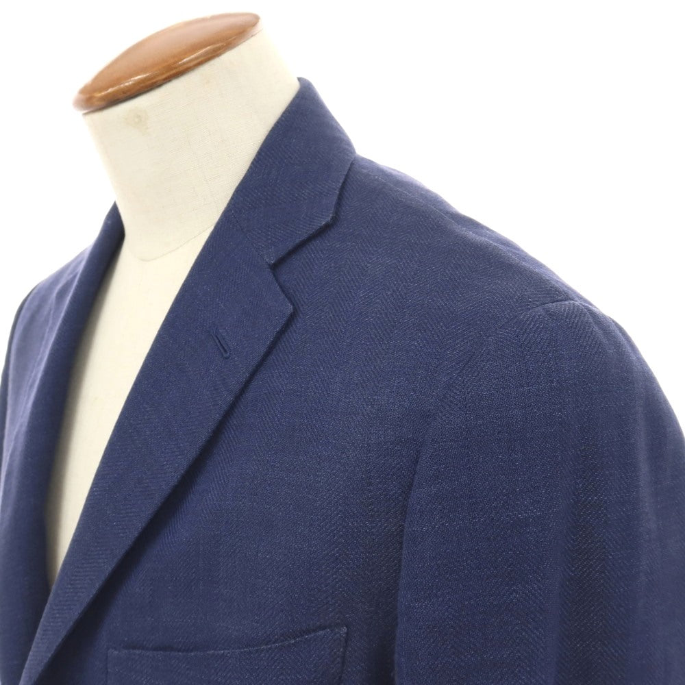 【中古】ベルベスト Belvest BEAMS F別注 リネンウールシルク ヘリンボーン 3B テーラードジャケット ライトネイビー【サイズ46】【 状態ランクD 】【 メンズ 】