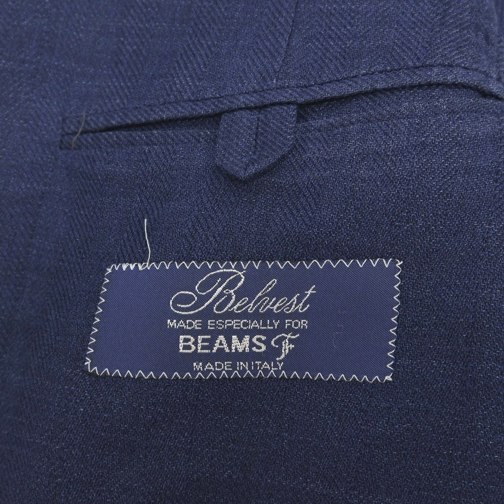 【中古】ベルベスト Belvest BEAMS F別注 リネンウールシルク ヘリンボーン 3B テーラードジャケット ライトネイビー【サイズ46】【 状態ランクD 】【 メンズ 】