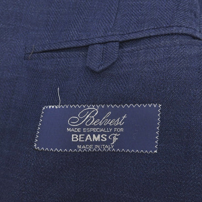 【中古】ベルベスト Belvest BEAMS F別注 リネンウールシルク ヘリンボーン 3B テーラードジャケット ライトネイビー【サイズ46】【 状態ランクD 】【 メンズ 】