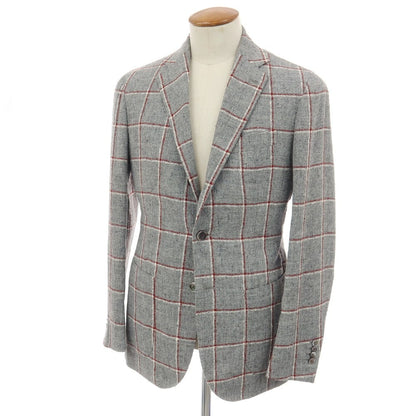 【中古】スティレ ラティーノ STILE LATINO リネンナイロン チェック 3B テーラードジャケット グレーxレッド【サイズ46 DROP 8R】【 状態ランクC 】【 メンズ 】