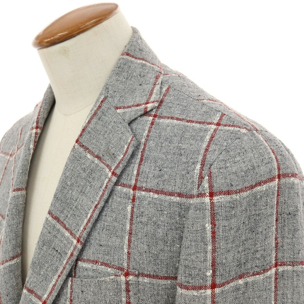 【中古】スティレ ラティーノ STILE LATINO リネンナイロン チェック 3B テーラードジャケット グレーxレッド【サイズ46 DROP 8R】【 状態ランクC 】【 メンズ 】