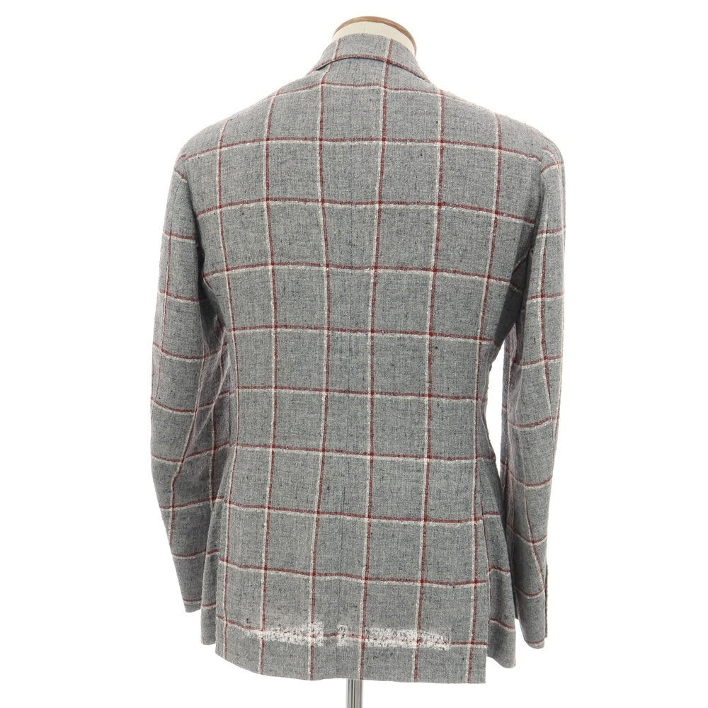 【中古】スティレ ラティーノ STILE LATINO リネンナイロン チェック 3B テーラードジャケット グレーxレッド【サイズ46 DROP 8R】【 状態ランクC 】【 メンズ 】