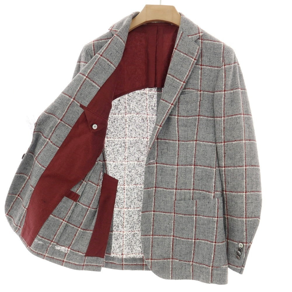【中古】スティレ ラティーノ STILE LATINO リネンナイロン チェック 3B テーラードジャケット グレーxレッド【サイズ46 DROP 8R】【 状態ランクC 】【 メンズ 】