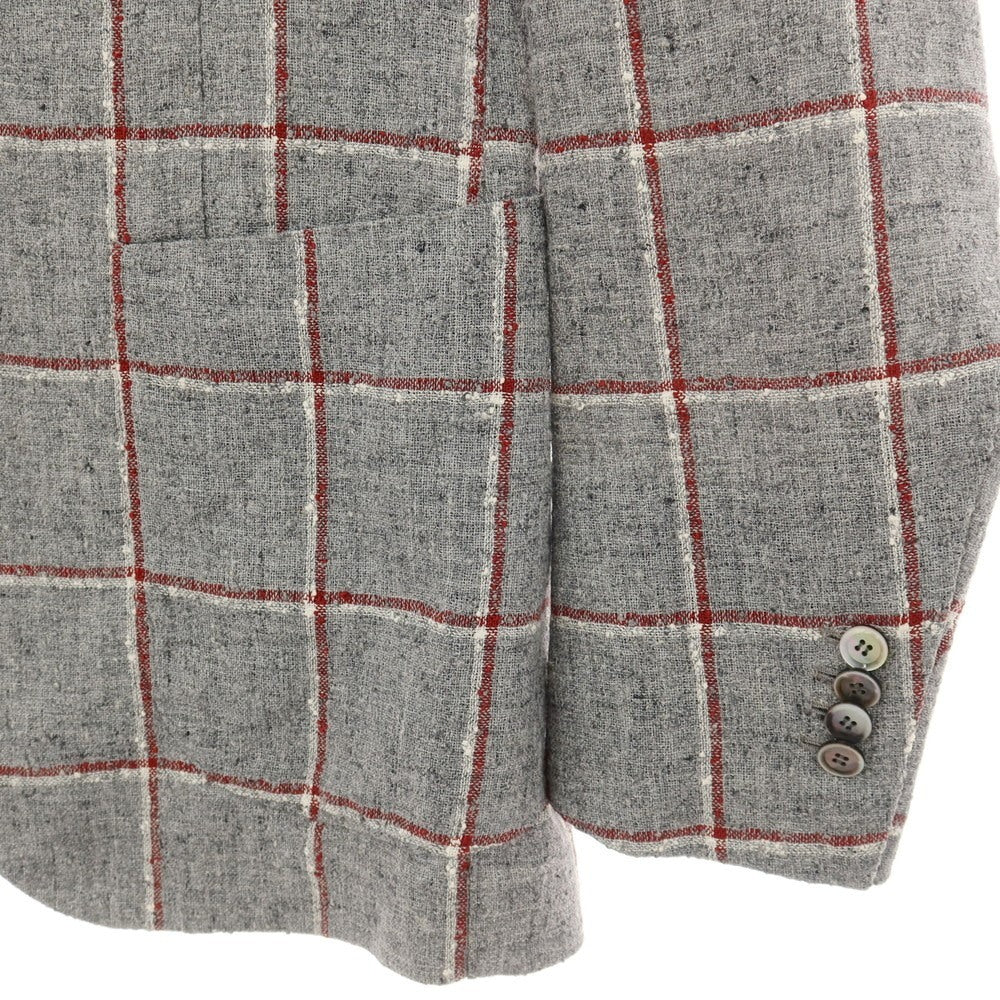 【中古】スティレ ラティーノ STILE LATINO リネンナイロン チェック 3B テーラードジャケット グレーxレッド【サイズ46 DROP 8R】【 状態ランクC 】【 メンズ 】