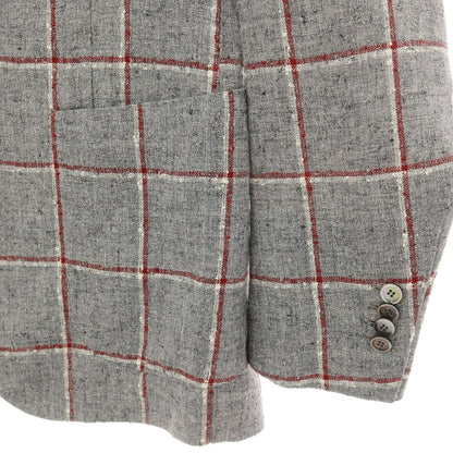 【中古】スティレ ラティーノ STILE LATINO リネンナイロン チェック 3B テーラードジャケット グレーxレッド【サイズ46 DROP 8R】【 状態ランクC 】【 メンズ 】
